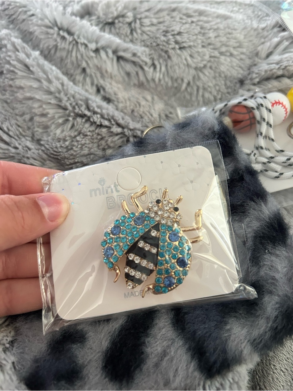 4/$50 Turquoise Crystal Ladybug Brooch